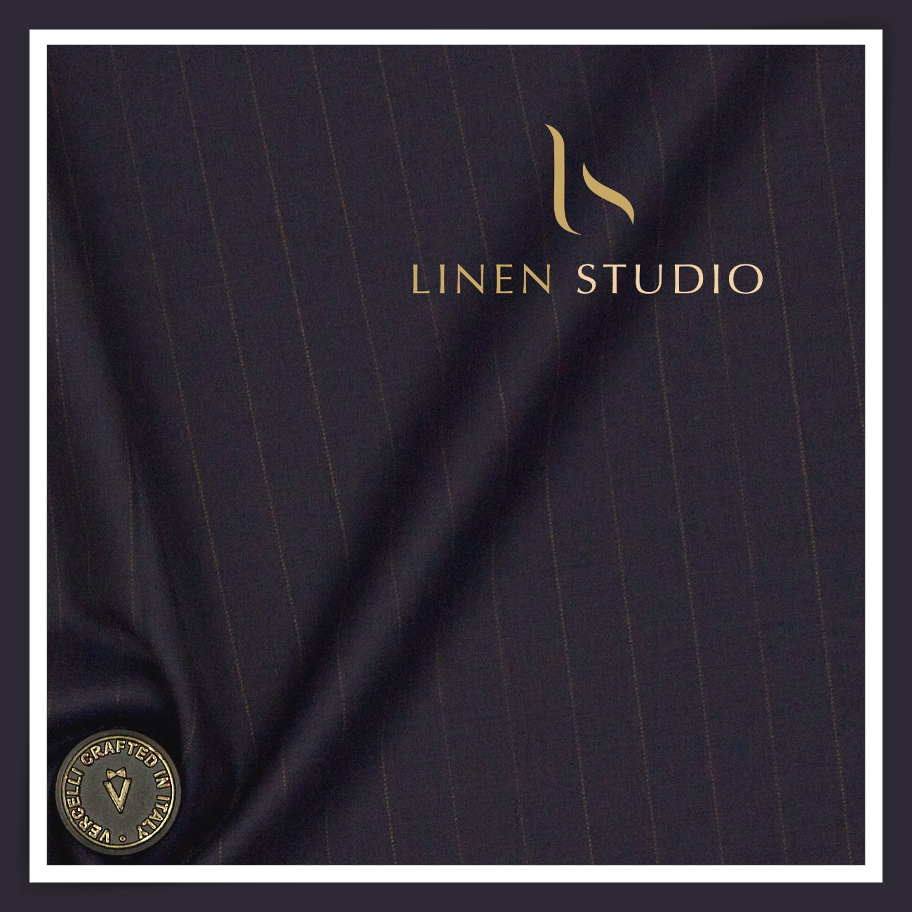 Super 150's Australian Merino Wool by Vercelli - Navy Blue with Brown Stripes (NEW)