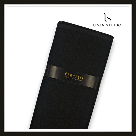 100% Pure 160's Australian Merino Wool by Vercelli - Milled Deep Black (NEW) (Last Few Mtrs)