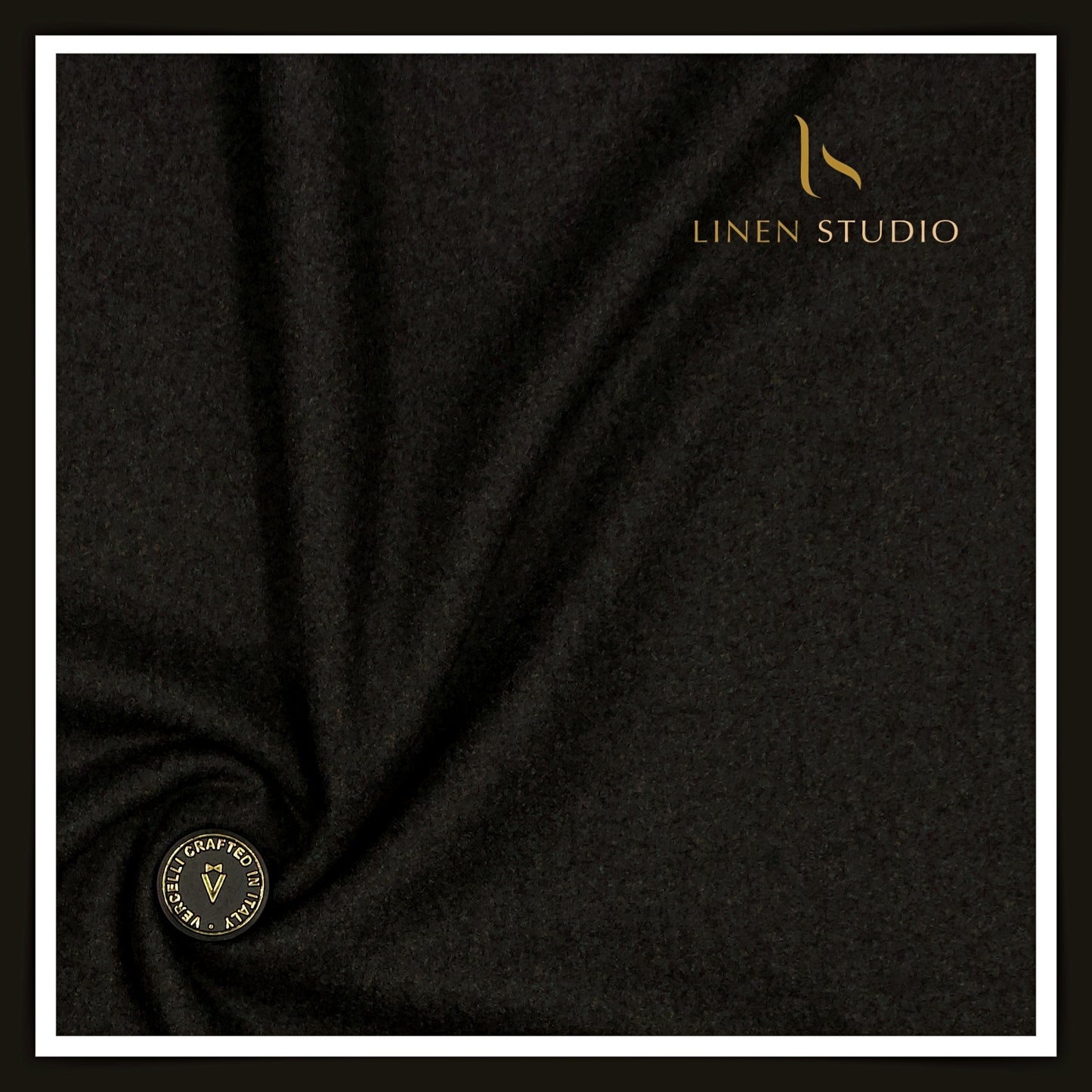 100% Pure 160's Australian Merino Wool by Vercelli - Milled Deep Black (NEW) (Last Few Mtrs)