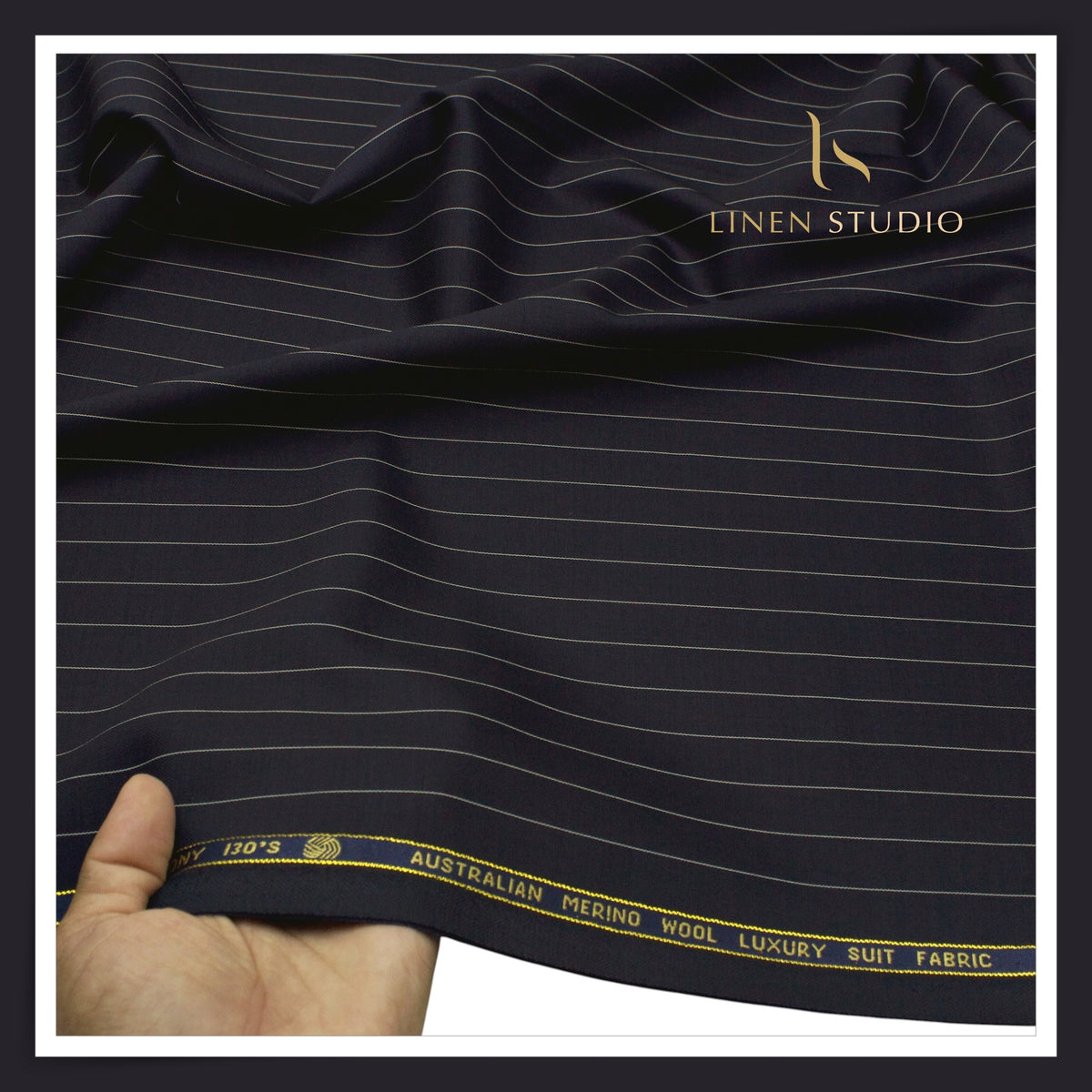 Vercelli Italy Harmony 130's 70% Australian Merino Wool Rich Suiting - Dark Blue 1.50 Cms Pinstripes (Latest Collection)