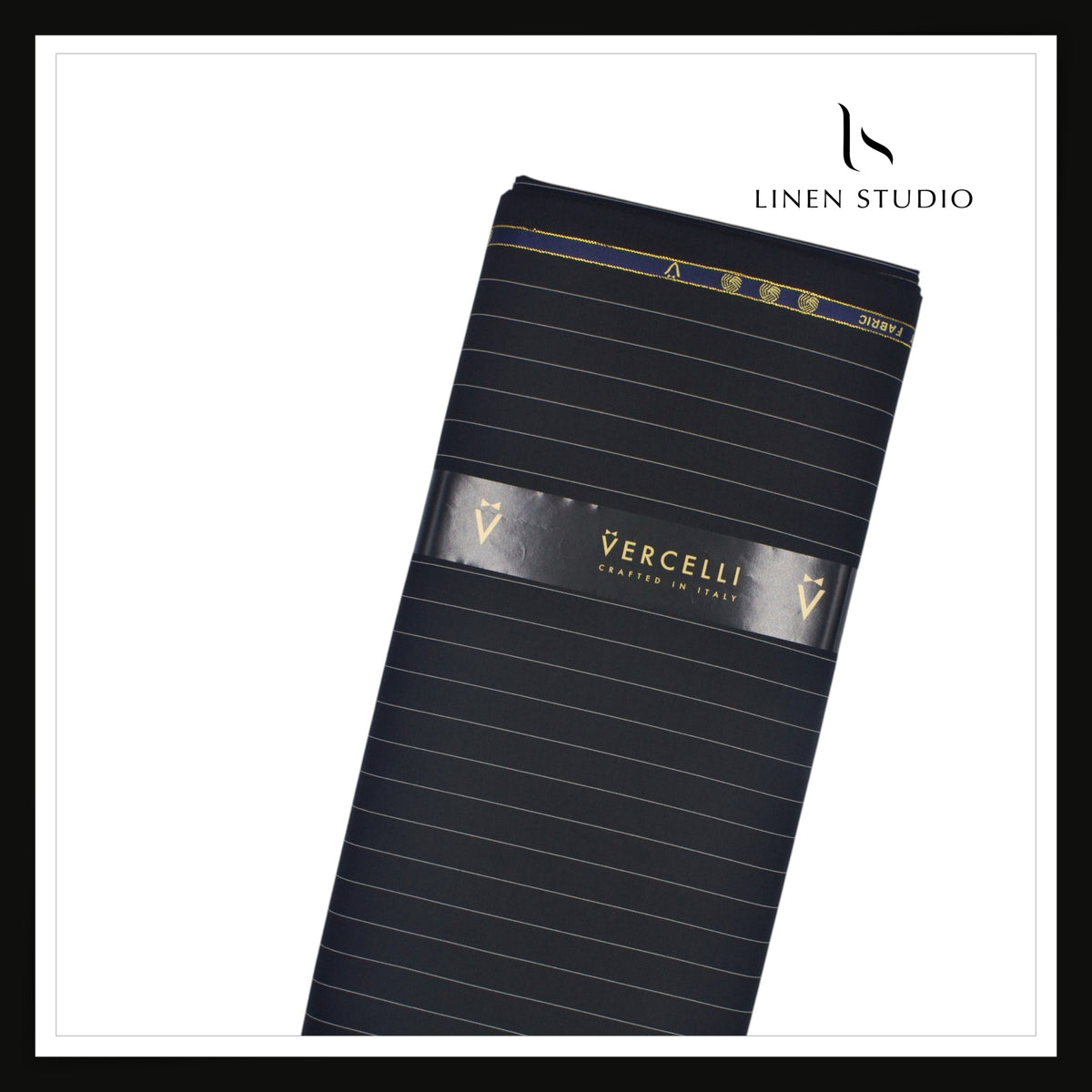 Vercelli Italy Harmony 130's 70% Australian Merino Wool Rich Suiting - Black 1.50 Cms Pinstripes (Latest Collection)