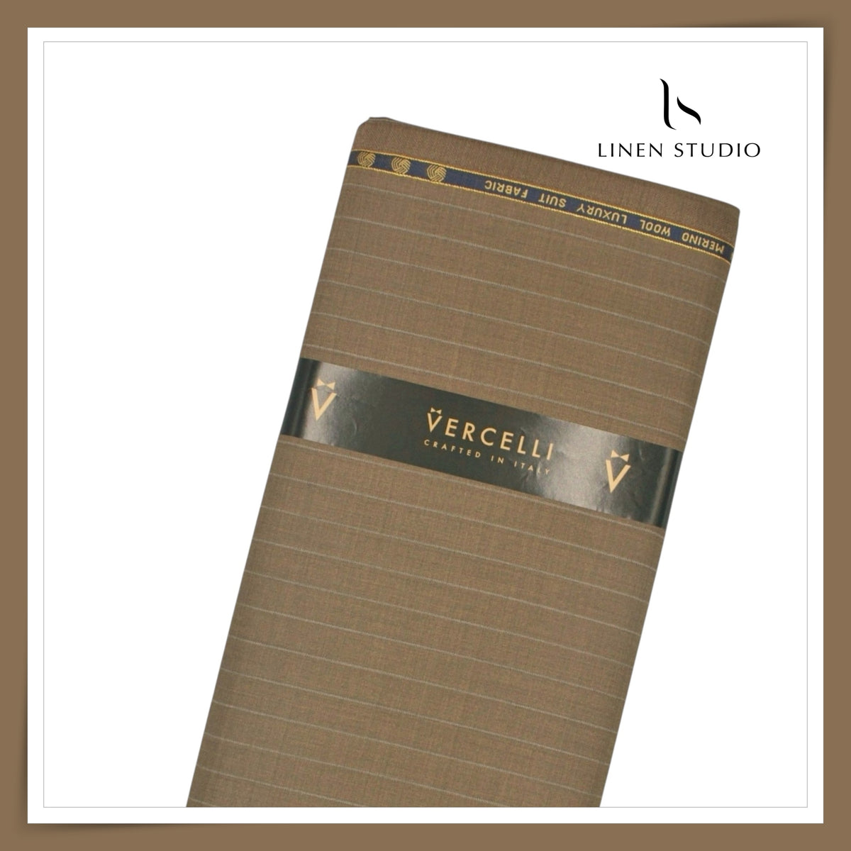 Vercelli Italy Harmony 130's 70% Australian Merino Wool Rich Suiting - Camel Tan 1.50 Cms Pinstripes (Latest Collection)