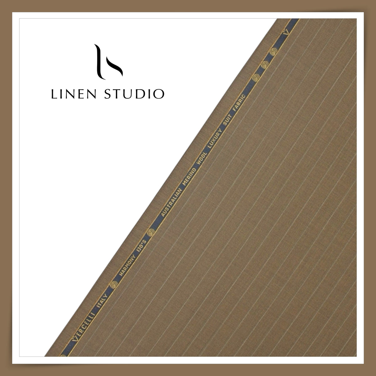Vercelli Italy Harmony 130's 70% Australian Merino Wool Rich Suiting - Camel Tan 1.50 Cms Pinstripes (Latest Collection)