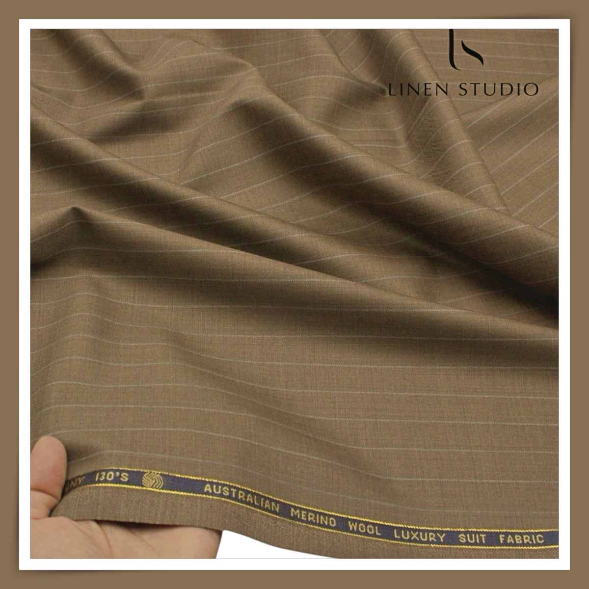 Vercelli Italy Harmony 130's 70% Australian Merino Wool Rich Suiting - Camel Tan 1.50 Cms Pinstripes (Latest Collection)