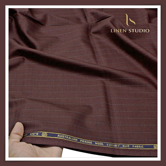 Vercelli Italy Harmony 130's 70% Australian Merino Wool Rich Suiting - Wine Maroon 1.50 Cms Pinstripes (Latest Collection)