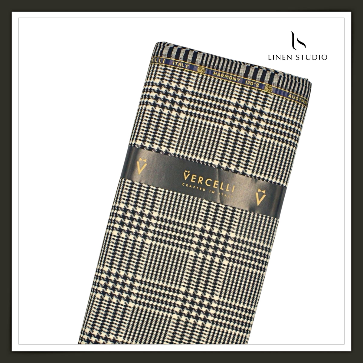 Vercelli Italy Harmony 130's 70% Australian Merino Wool Rich Suiting - Black & Cream Prince of Wales Checks (Latest Collection)