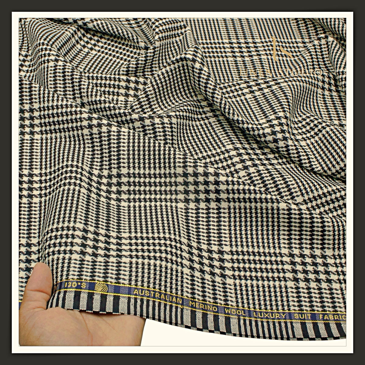Vercelli Italy Harmony 130's 70% Australian Merino Wool Rich Suiting - Black & Cream Prince of Wales Checks (Latest Collection)