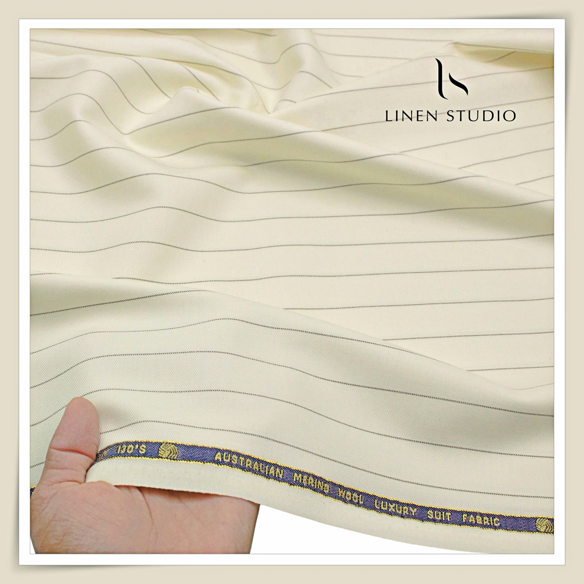 Vercelli Italy Harmony 130's 70% Australian Merino Wool Rich Suiting - Ivory Cream with 2.00 Cms Tan Pinstripe (Latest Collection)