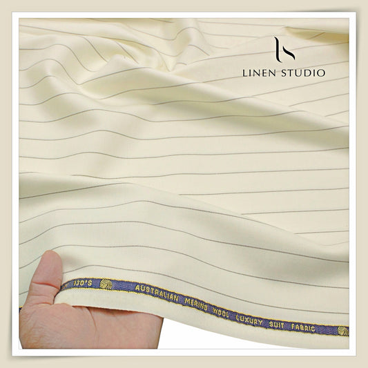 Vercelli Italy Harmony 130's 70% Australian Merino Wool Rich Suiting - Ivory Cream with 2.00 Cms Tan Pinstripe (Latest Collection)