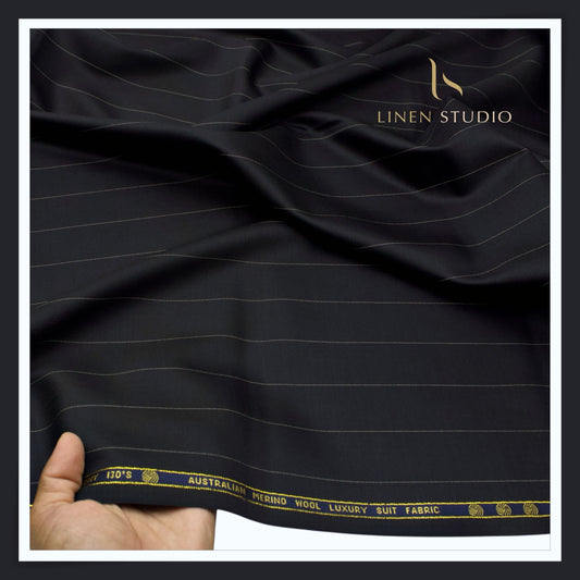 Vercelli Italy Harmony 130's 70% Australian Merino Wool Rich Suiting - Darkest Navy with 3.00 Cms White Pinstripe (Latest Collection)