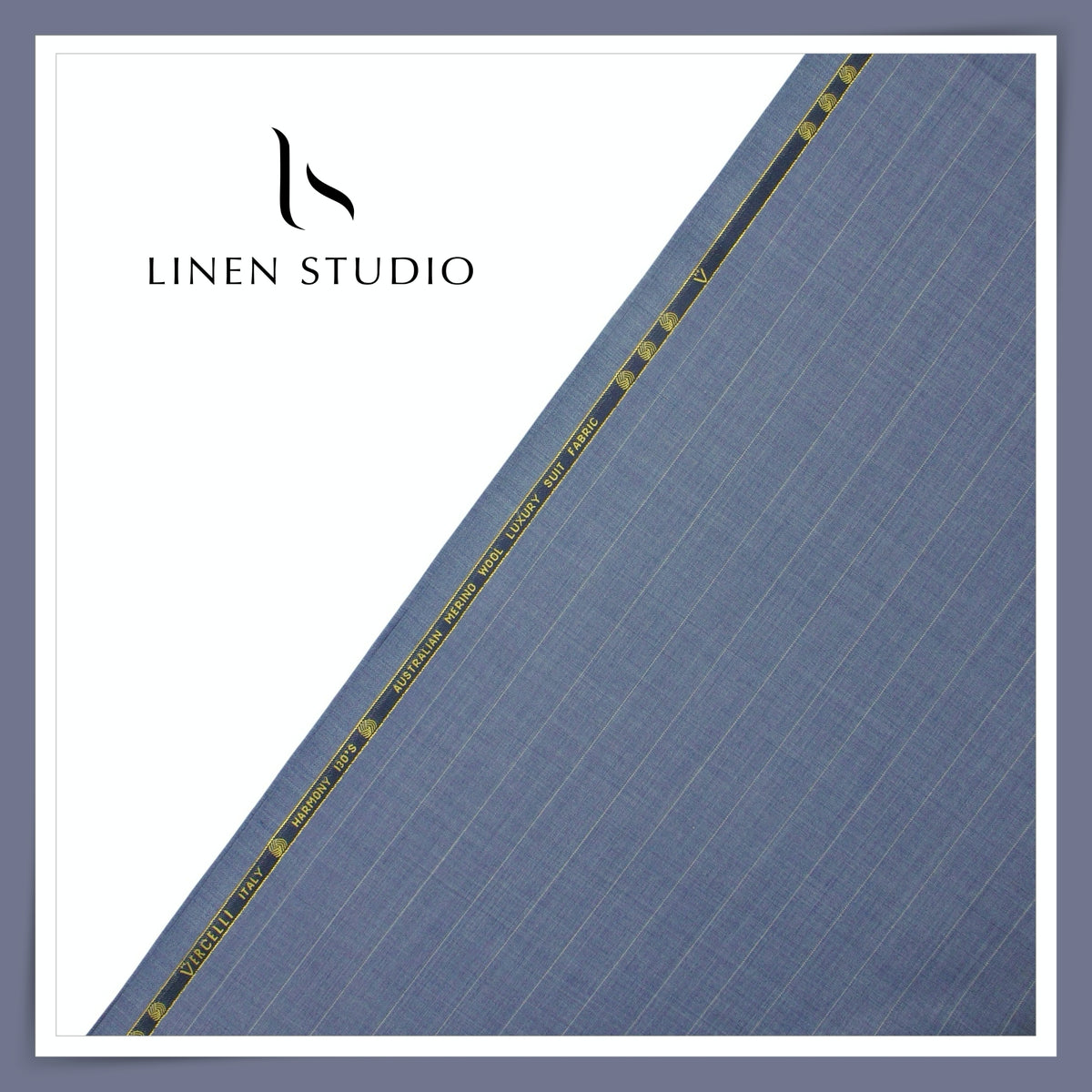 Vercelli Italy Harmony 130's 70% Australian Merino Wool Rich Suiting - Steel Blue with 2.30 Cms White Pinstripe (Latest Collection)