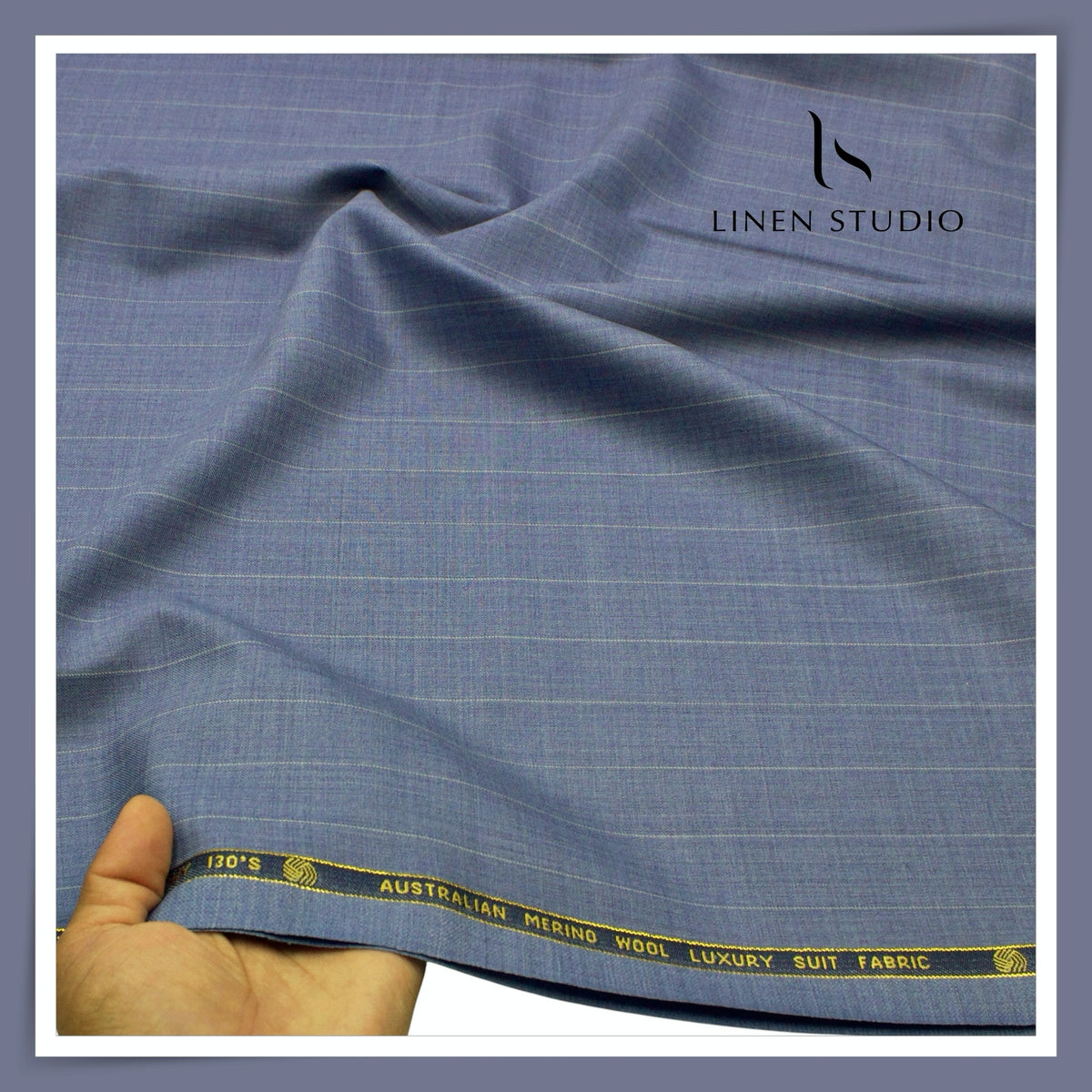 Vercelli Italy Harmony 130's 70% Australian Merino Wool Rich Suiting - Steel Blue with 2.30 Cms White Pinstripe (Latest Collection)
