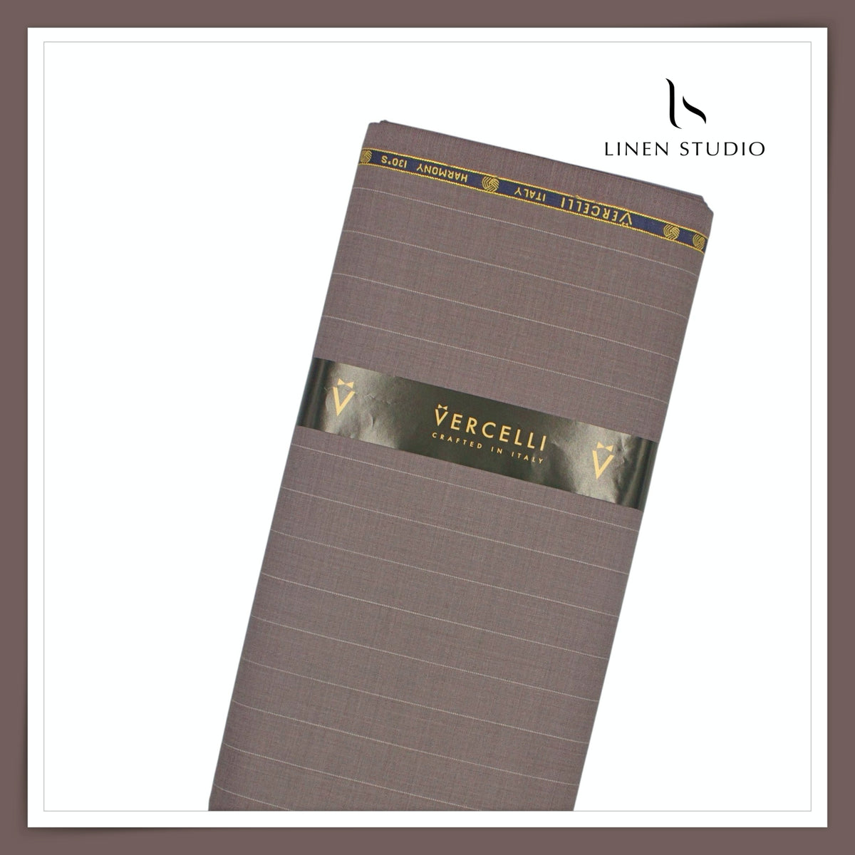 Vercelli Italy Harmony 130's 70% Australian Merino Wool Rich Suiting - Dusty Mauve with 2.30 Cms White Pinstripe (Latest Collection)