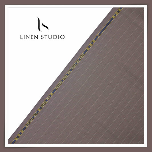 Vercelli Italy Harmony 130's 70% Australian Merino Wool Rich Suiting - Dusty Mauve with 2.30 Cms White Pinstripe (Latest Collection)