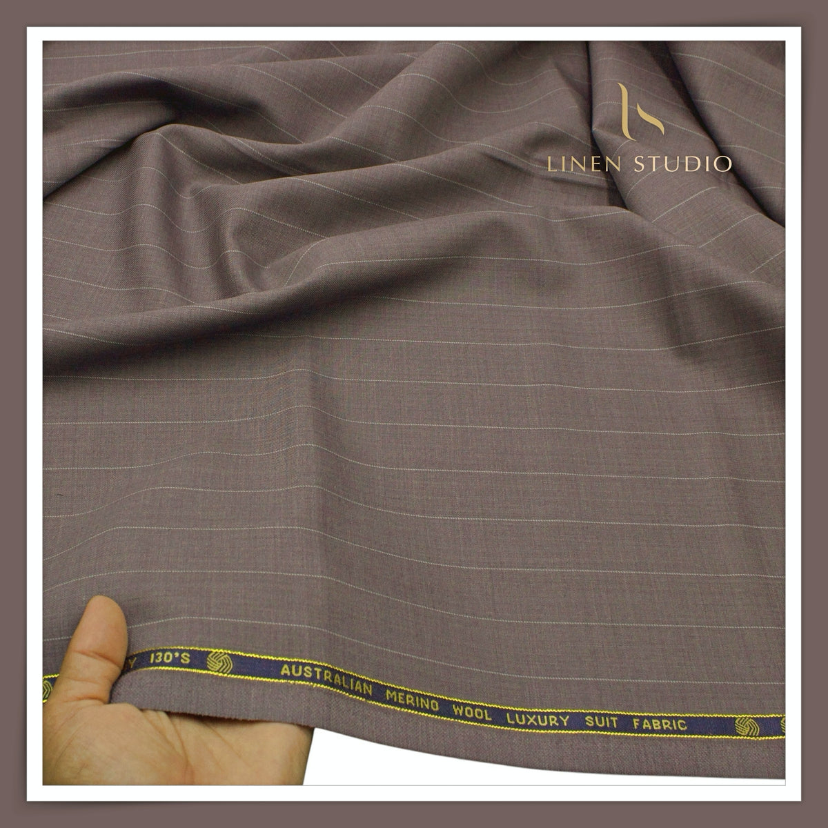 Vercelli Italy Harmony 130's 70% Australian Merino Wool Rich Suiting - Dusty Mauve with 2.30 Cms White Pinstripe (Latest Collection)