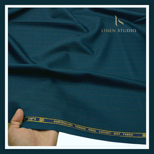 Vercelli Italy Harmony 130's 70% Australian Merino Wool Rich Suiting - Teal Blue 1.60 Cms Pinstripe (Latest Collection) (Copy)