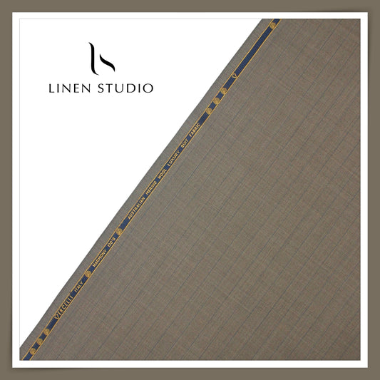 Vercelli Harmony 130’s Australian Merino Wool Suiting - Fawn Taupe with Blue Pinstripe (NEW) (FLAT RATE 40% OFF)