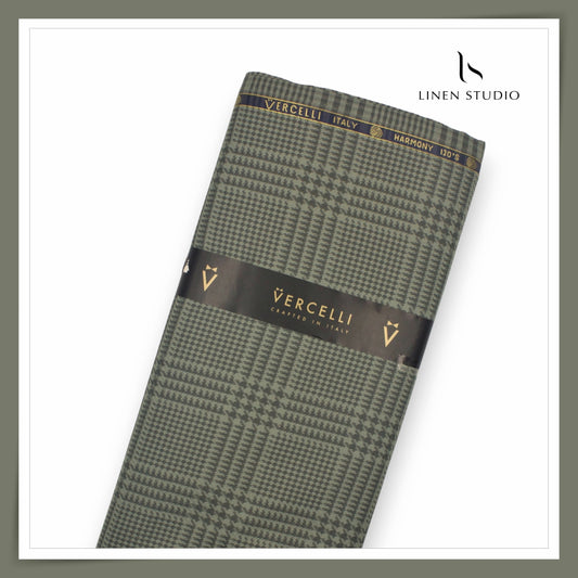 Vercelli Italy Harmony 130's 70% Wool Rich Suiting - Sage Grey Glen Check (NEW)