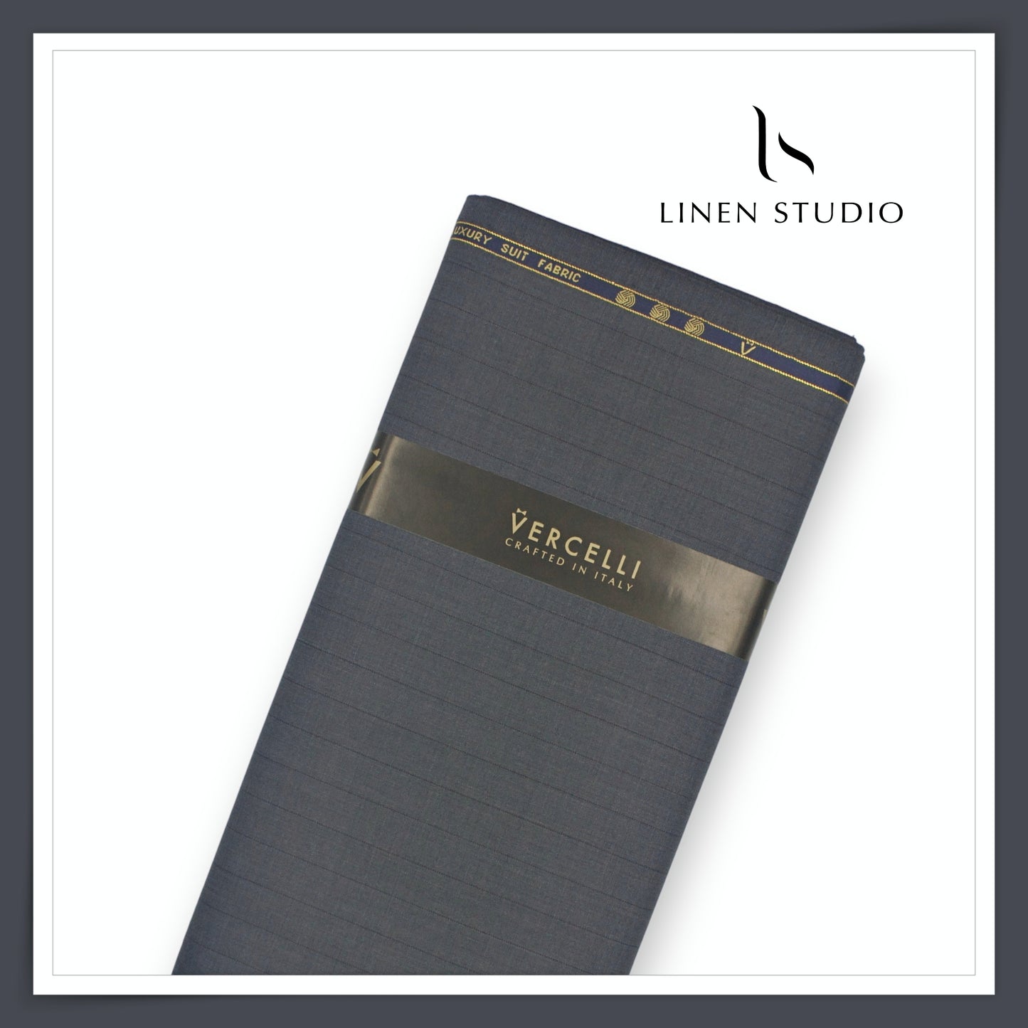 130's Australian Merino Wool by Vercelli - Greyish Blue Stripes (NEW)