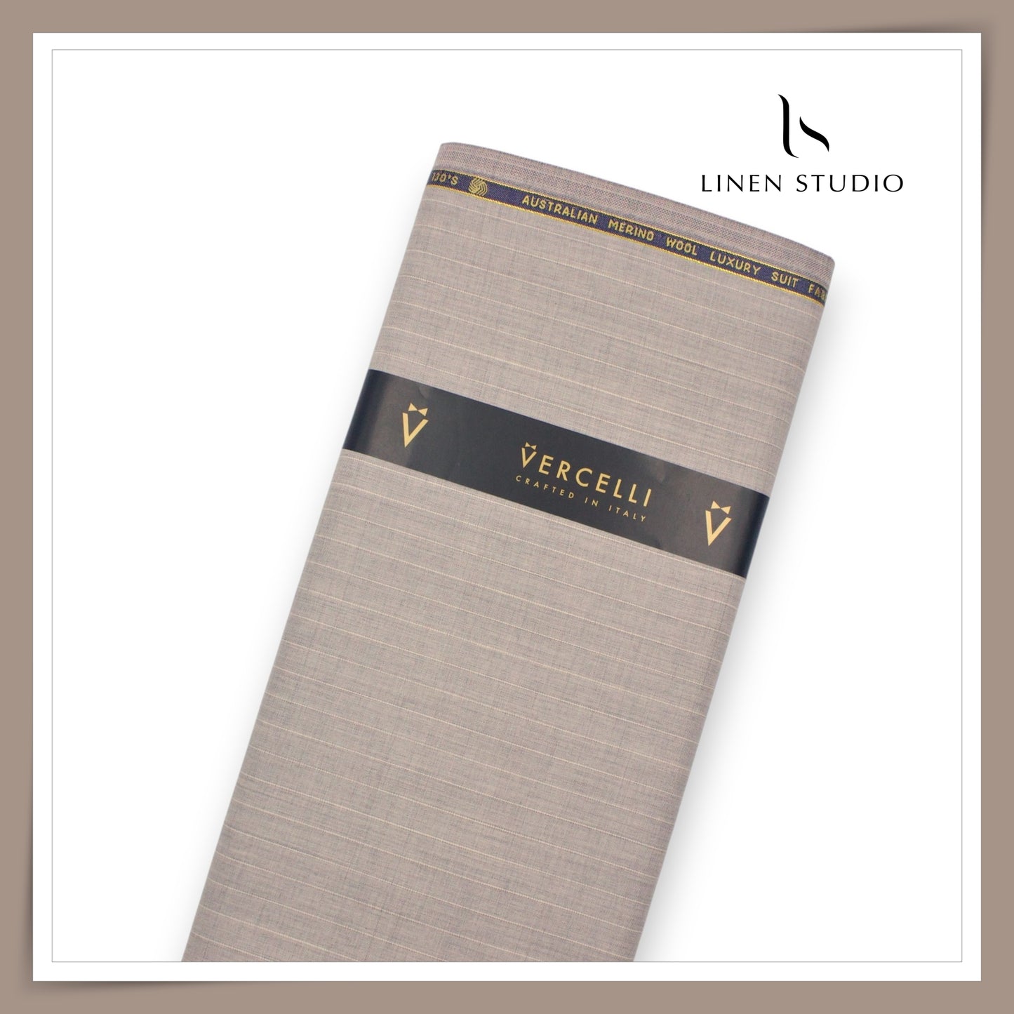 130's Australian Merino Wool Suiting by Vercelli Italy - Martini Grey with White Stripes (NEW)