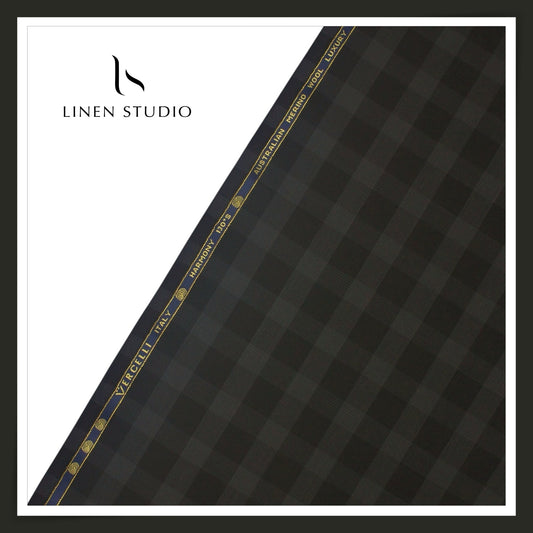 Vercelli Harmony 130’s Australian Merino Wool Suiting - Charcoal Black Tonal Block Check (NEW) (FLAT RATE 40% OFF)