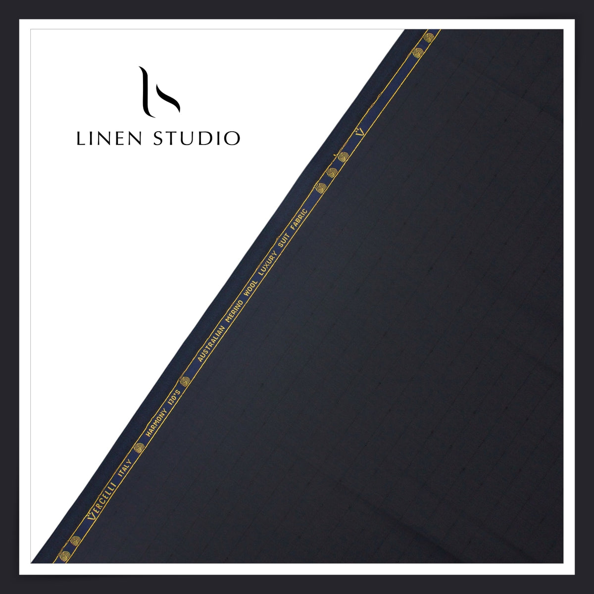 130's Australian Merino Wool by Vercelli - Dark Blue with Subtle Stripes (NEW) (FLAT RATE 40% OFF)