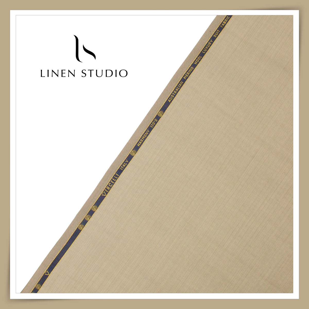 130's Australian Merino Wool by Vercelli - Beige with Herringbone Stripes (NEW) (FLAT RATE 40% OFF)