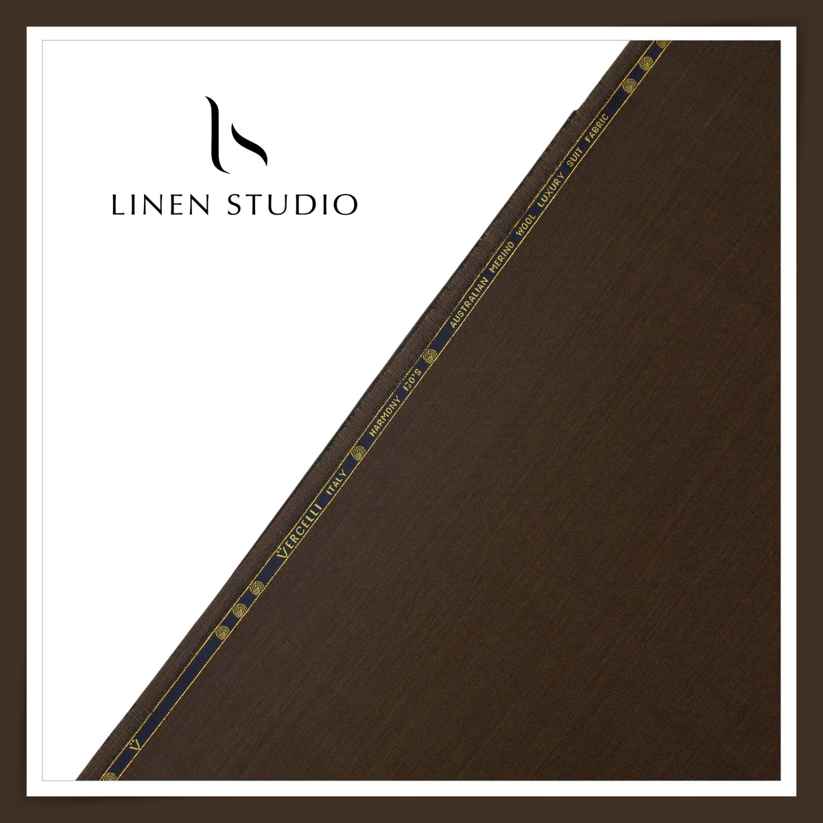 130's Australian Merino Wool by Vercelli - Dark Brown with Herringbone Stripes (NEW) (FLAT RATE 40% OFF)