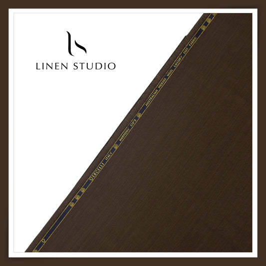 130's Australian Merino Wool by Vercelli - Dark Brown with Herringbone Stripes (NEW) (FLAT RATE 40% OFF)