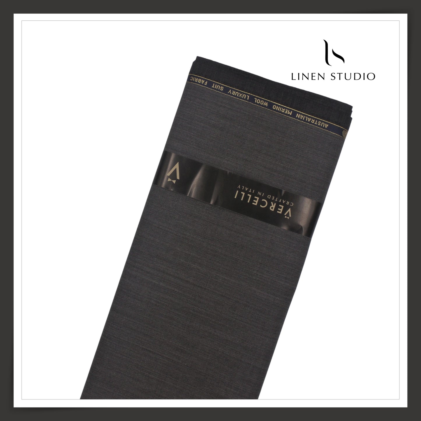 130's Australian Merino Wool by Vercelli - Dark Grey Herringbone Stripes (NEW) (Zoom In)