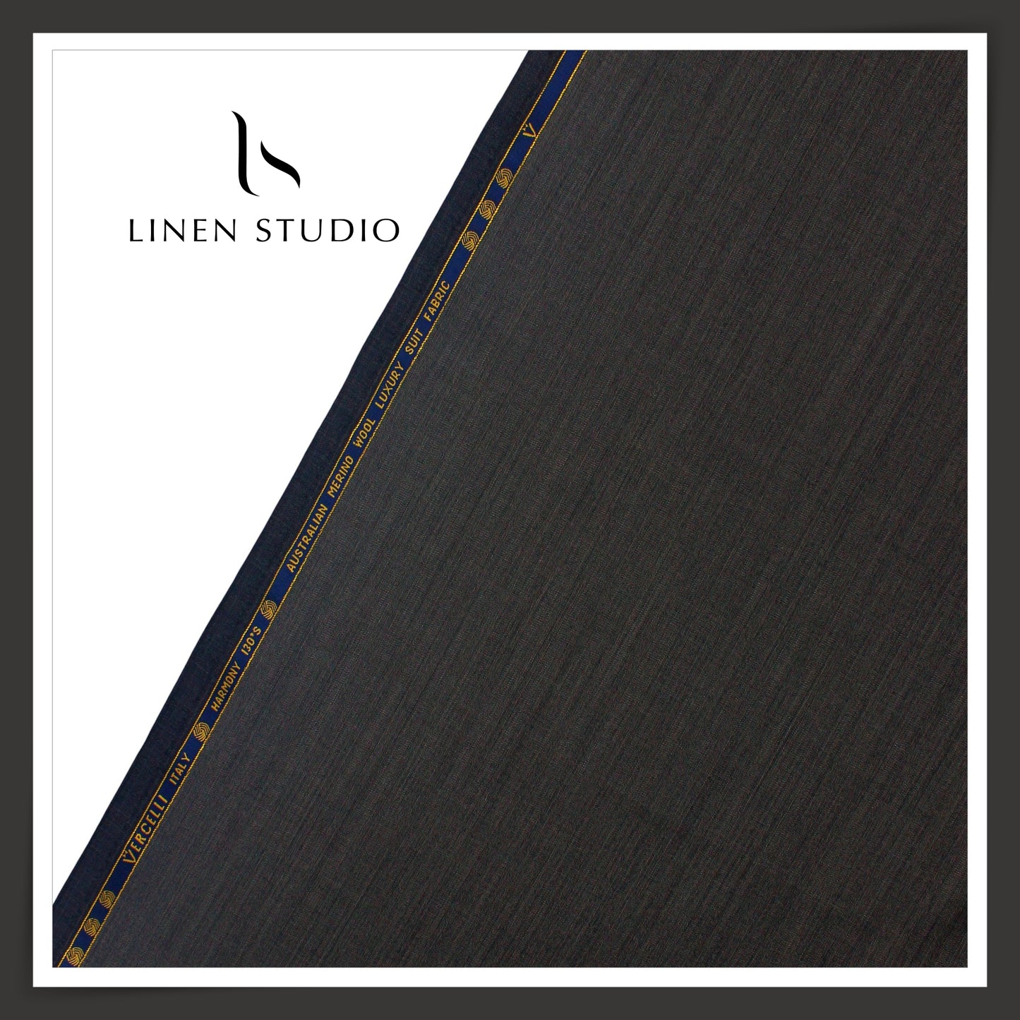 130's Australian Merino Wool by Vercelli - Dark Grey Herringbone Stripes (NEW) (Zoom In)