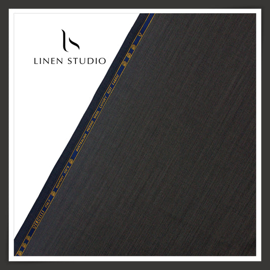 130's Australian Merino Wool by Vercelli - Dark Grey Herringbone Stripes (NEW) (Zoom In)