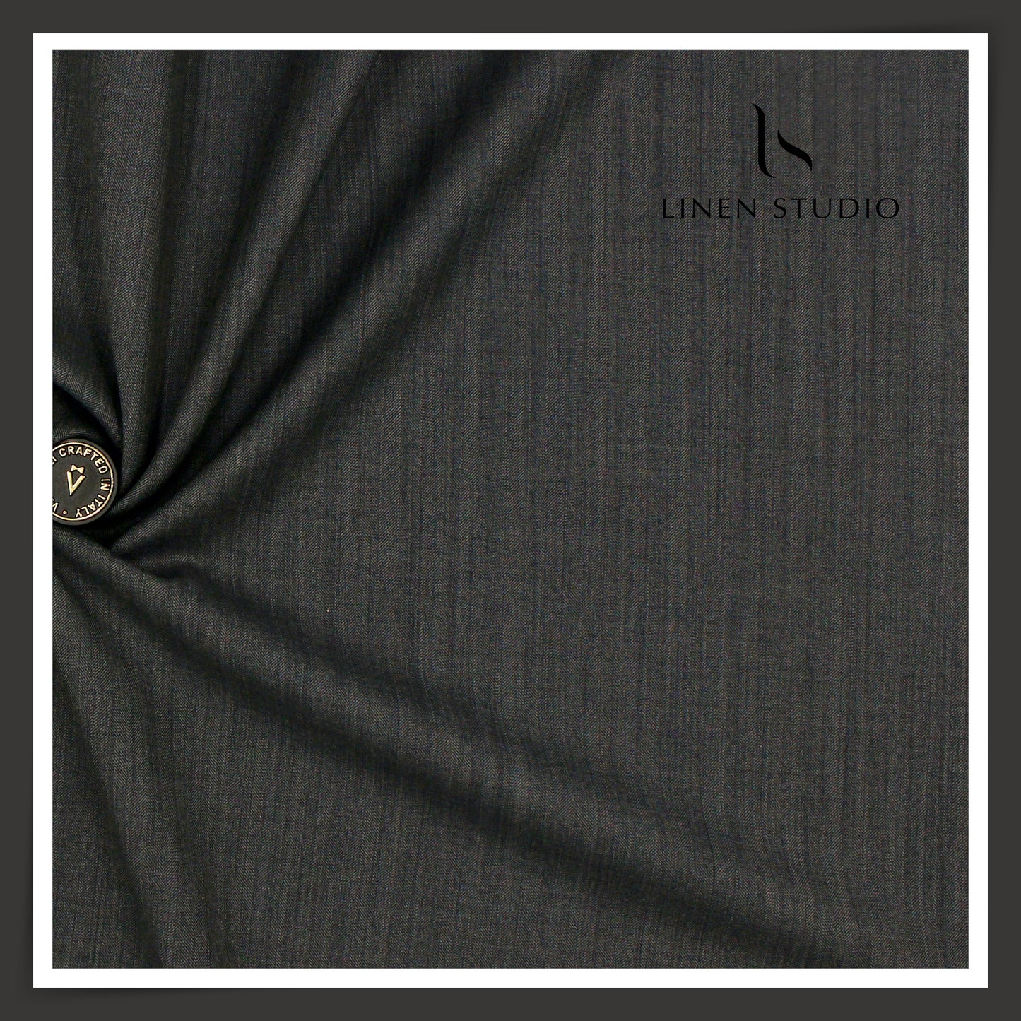 130's Australian Merino Wool by Vercelli - Dark Grey Herringbone Stripes (NEW) (Zoom In)