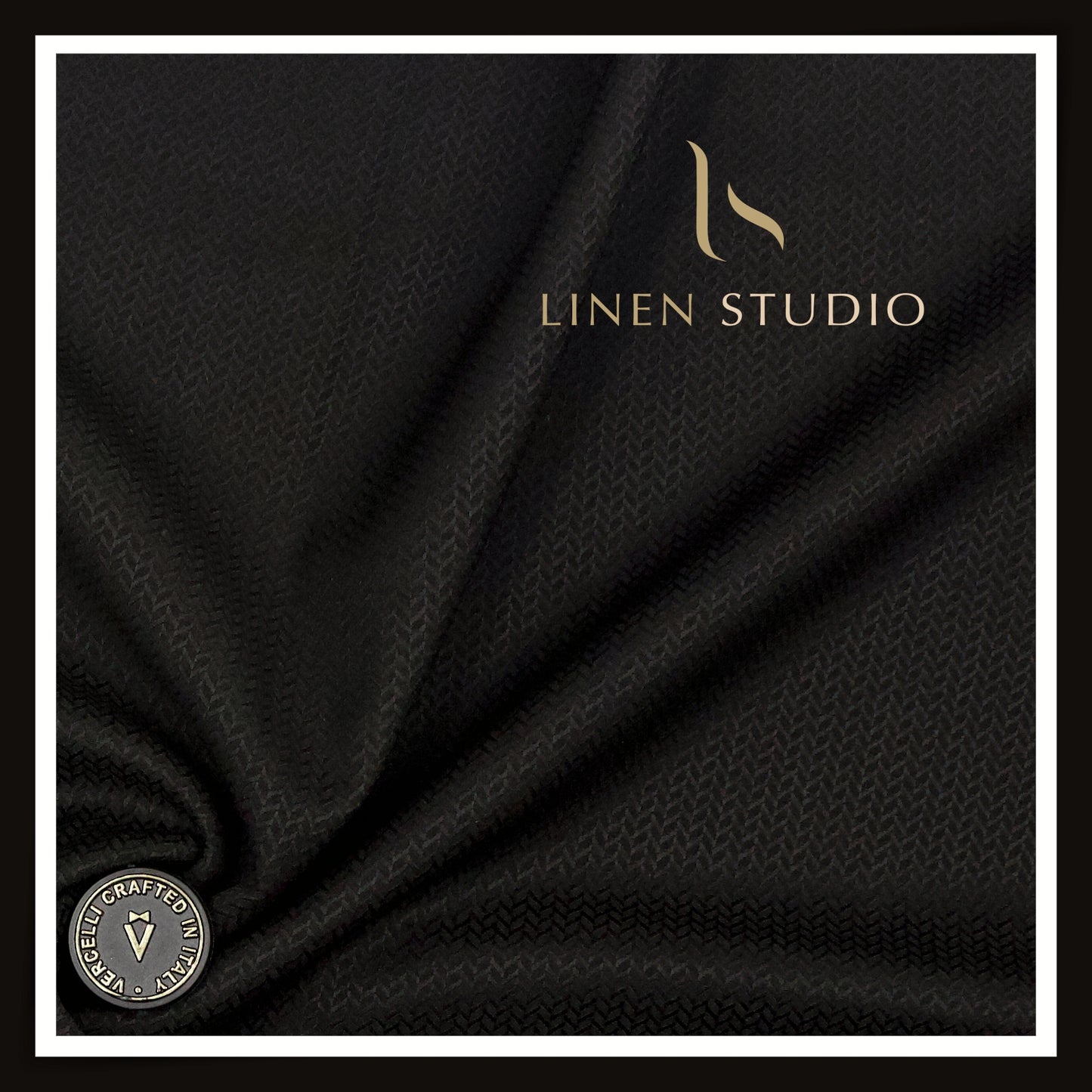 130's Australian Merino Wool Suiting by Vercelli Italy - Textured Deep Black (NEW) (Zoom In)