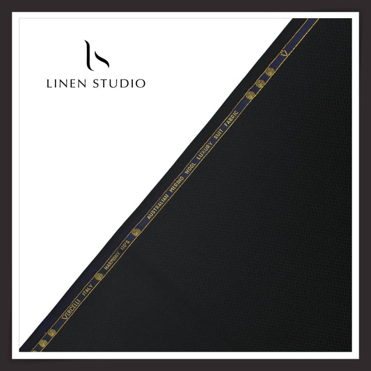 Vercelli Italy Harmony 130’s Australian Merino Wool Rich Dobby Suiting - Black Tonal Chevron (NEW) (Zoom In)