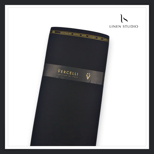 160's Australian Merino Wool Blend Suiting by Vercelli Italy - Deep Black (NEW) (Most Liked)