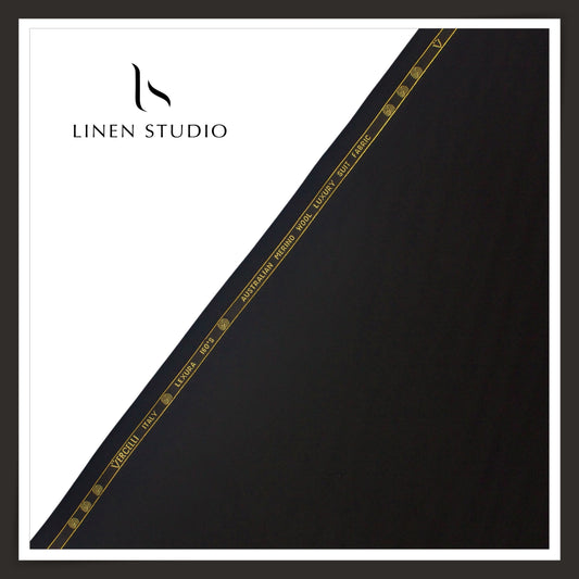 160's Australian Merino Wool Blend Suiting by Vercelli Italy - Deep Black (NEW) (Most Liked)