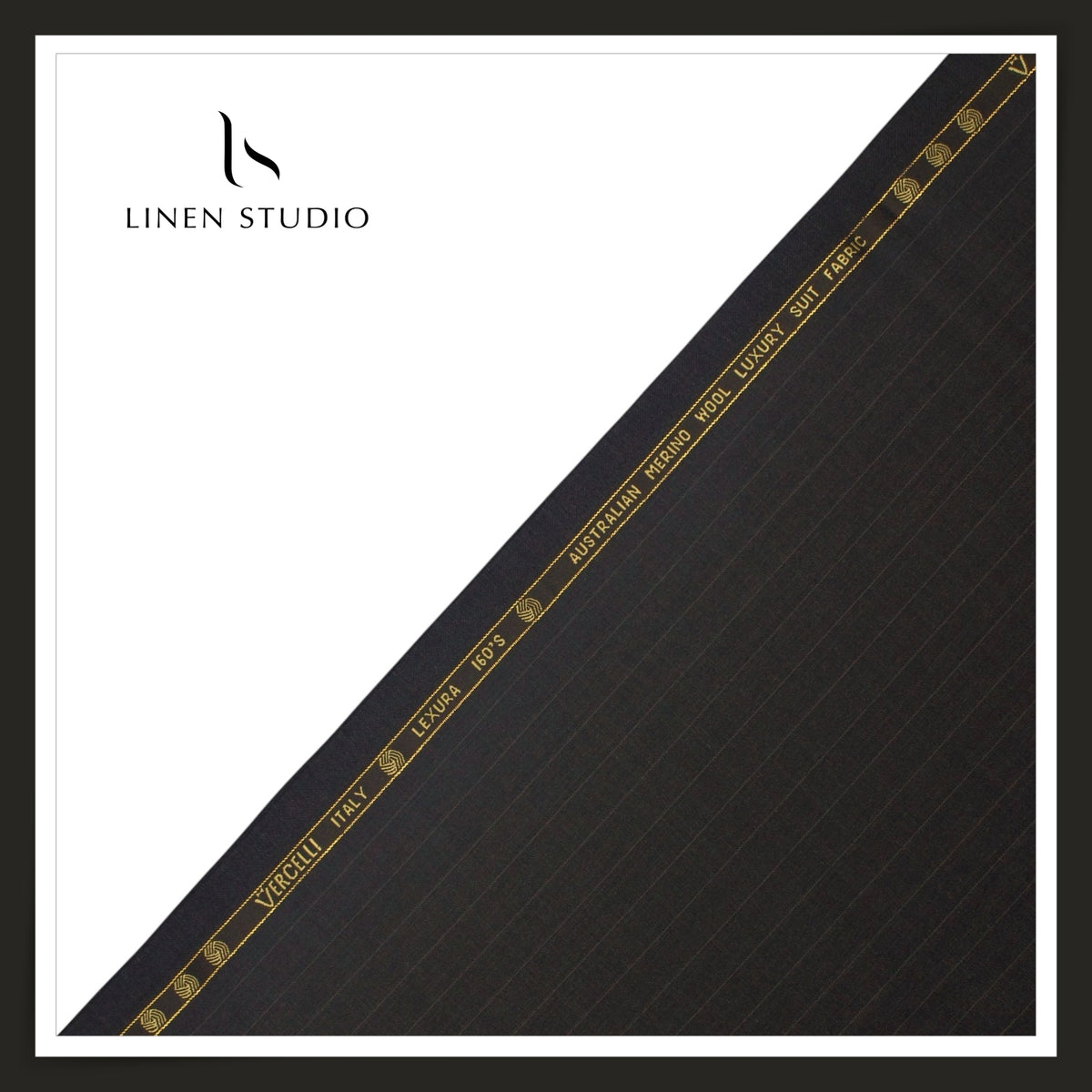 Vercelli Lexura 160’s Australian Merino Wool Suiting - Black Pin Stripes (NEW) (FLAT RATE 40% OFF)