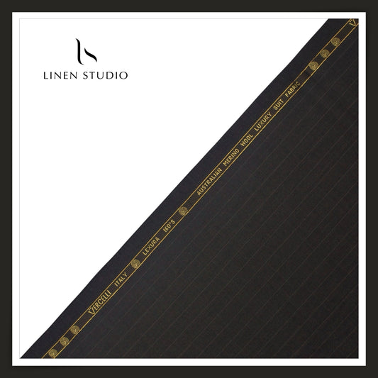 Vercelli Lexura 160’s Australian Merino Wool Suiting - Black Pin Stripes (NEW) (FLAT RATE 40% OFF)