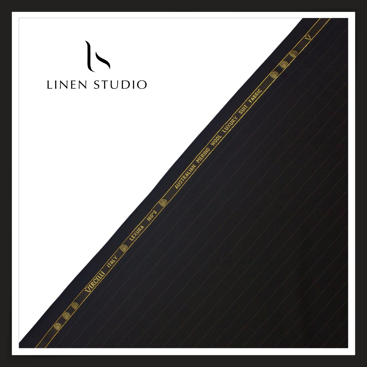 160's Australian Merino Wool Blend Suiting by Vercelli Italy - Black English Stripes (NEW)