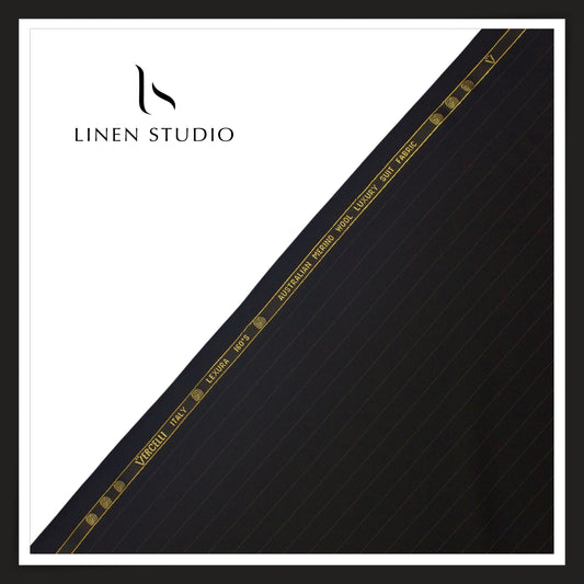 160's Australian Merino Wool Blend Suiting by Vercelli Italy - Black English Stripes (NEW)
