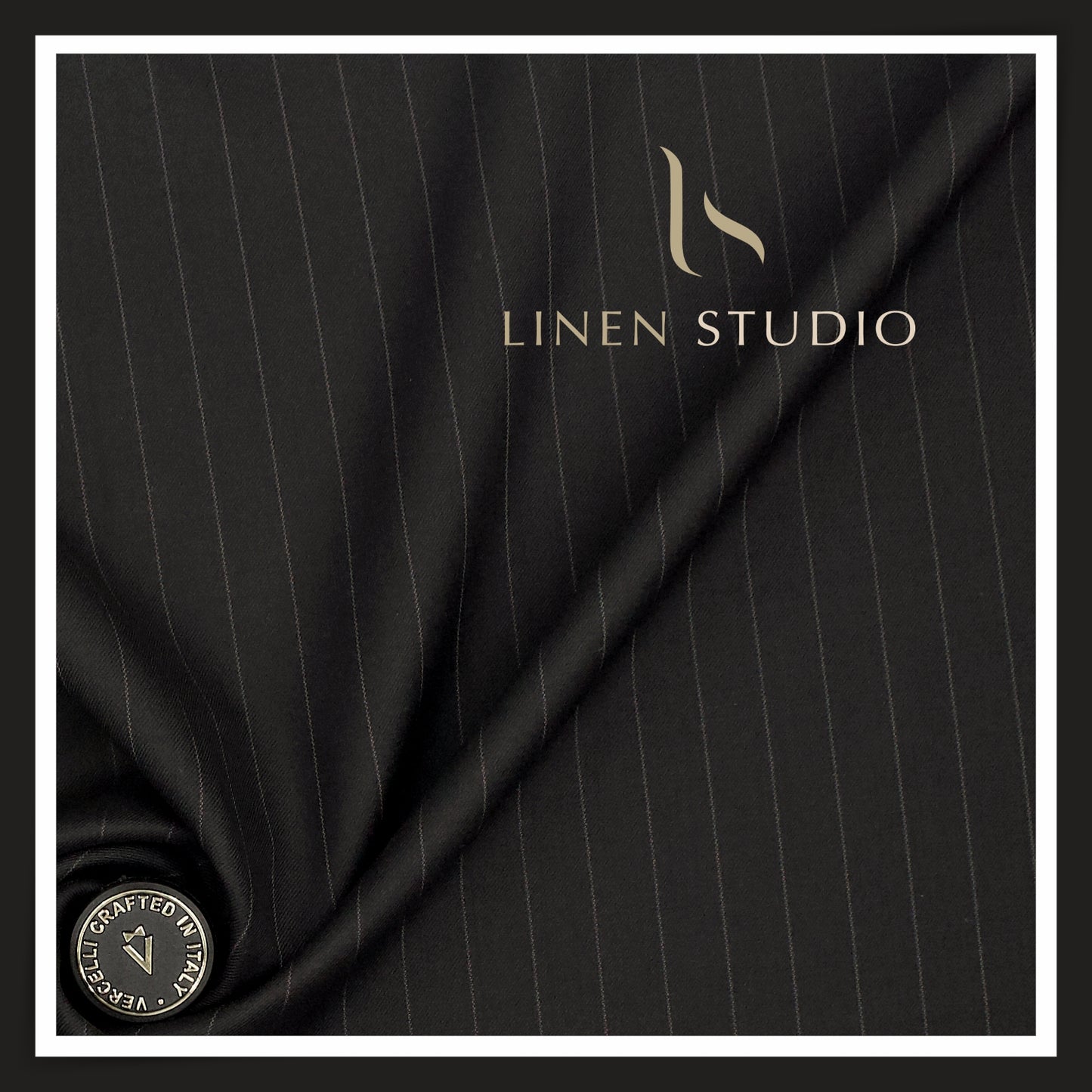 160's Australian Merino Wool Blend Suiting by Vercelli Italy - Black English Stripes (NEW)