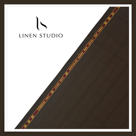 Vercelli Lexus 120’s Australian Merino Wool Suiting - Espresso Brown Tonal Windowpane Checks (NEW) (FLAT RATE 50% OFF)