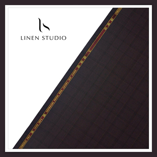 Vercelli Lexus 120’s Australian Merino Wool Suiting - Aubergine Glen Check with Rust Overcheck (NEW) (FLAT RATE 50% OFF)