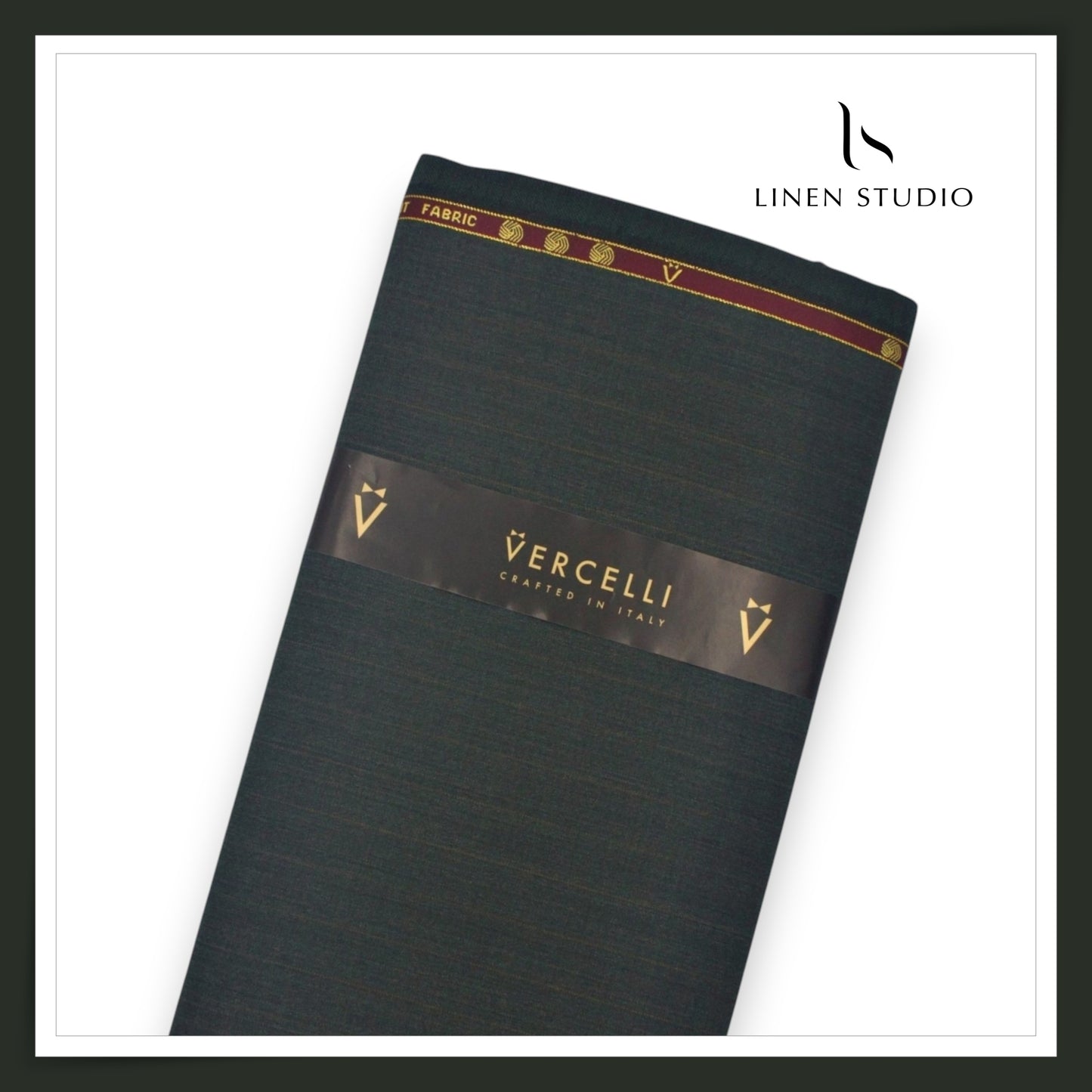 120's Australian Merino Wool by Vercelli - Dark Greenish Grey with Subtle Stripes (NEW)