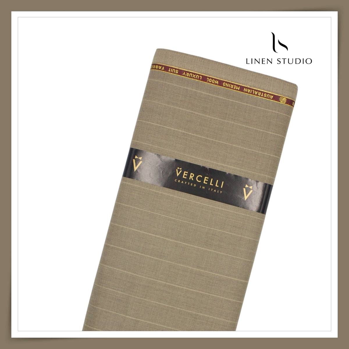 Vercelli Italy Lexus 120's 50% Australian Merino Wool Rich Suiting - Sand Beige 2.50 Cms Pinstripes (Latest Collection)