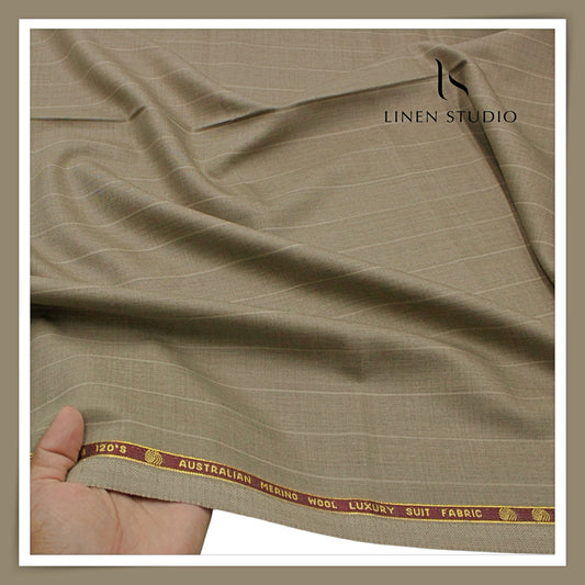 Vercelli Italy Lexus 120's 50% Australian Merino Wool Rich Suiting - Sand Beige 2.50 Cms Pinstripes (Latest Collection)