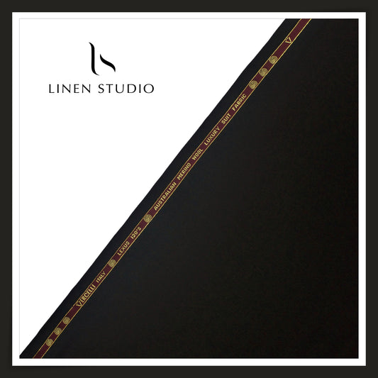 120's Australian Merino Wool Suiting by Vercelli Italy - Jet Black (NEW) (Fastest Selling)