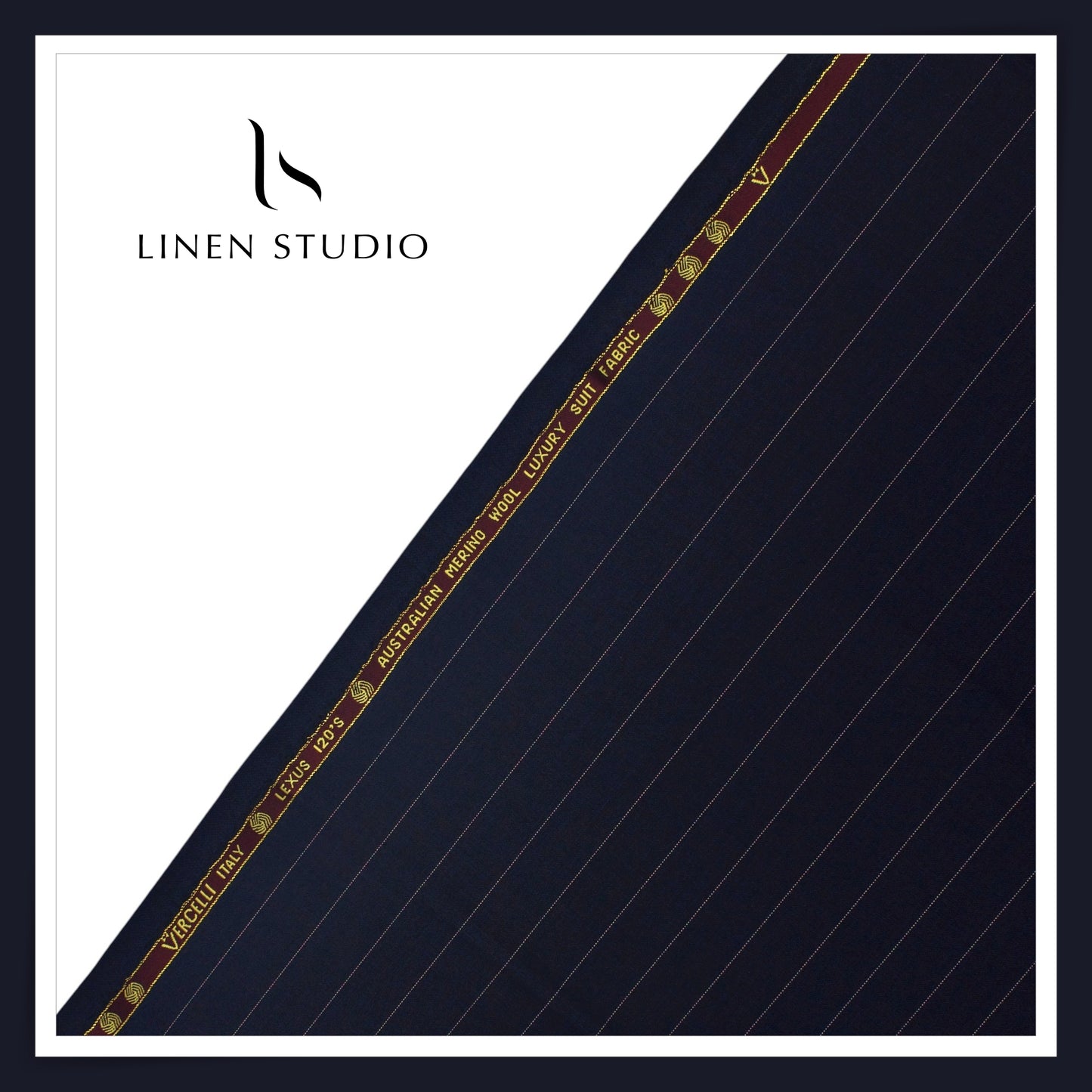 120's Australian Merino Wool by Vercelli - Midnight Blue with Classic Stripes (NEW) (Most Liked)