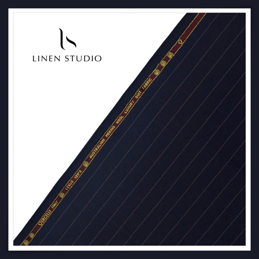 120's Australian Merino Wool by Vercelli - Midnight Blue with Classic Stripes (NEW) (Most Liked)